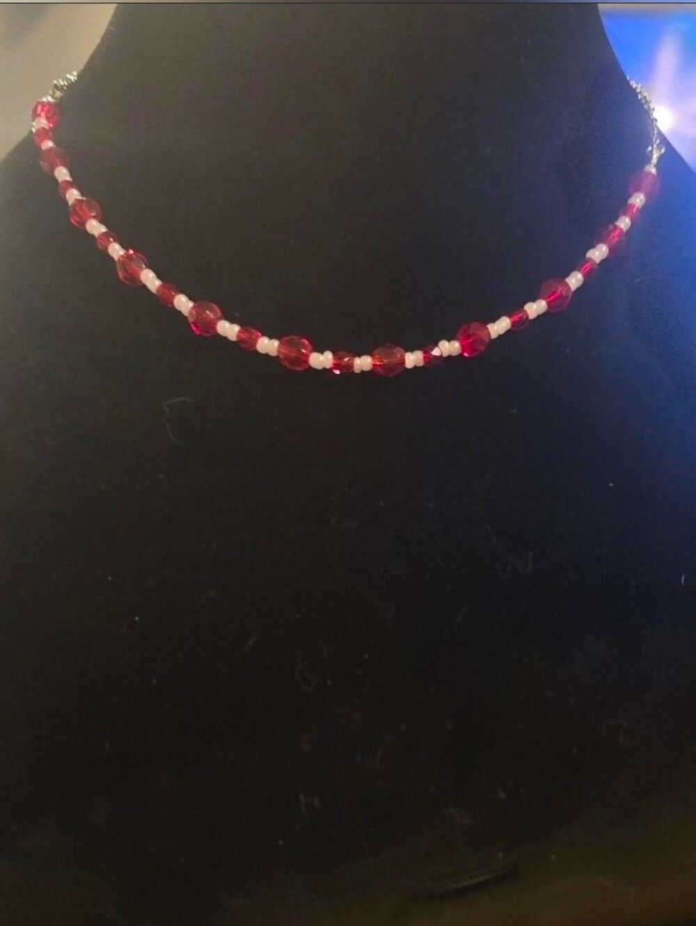 Red Czech Glass Bead Necklace White Sea Bead Necklace Handmade
